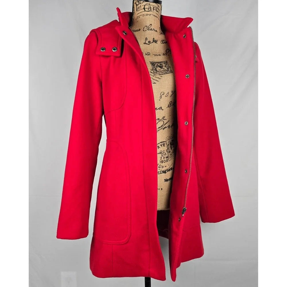 Merona Womens Red Hooded Pea Coat Jacket Zip Snap‎ Front Medium